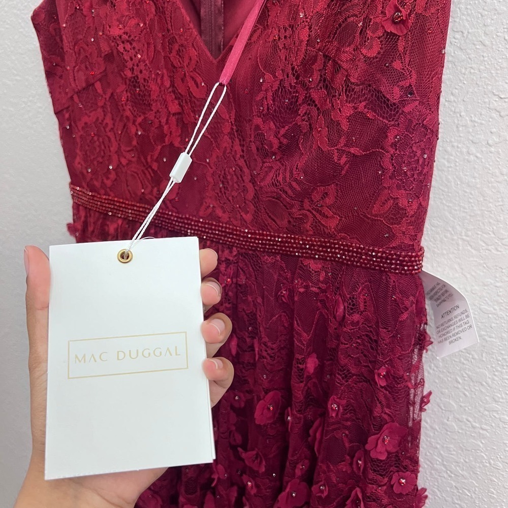 NEW $698 MAC DUGGAL 67710 BURGUNDY FLORAL RUFFLED TIERED SLEEVELESS GOWN Sz 10 - Picture 12 of 16